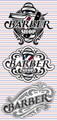 Set retro badges with ornament for Barbershop