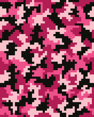 Seamless pattern of digital pink camouflage, vector