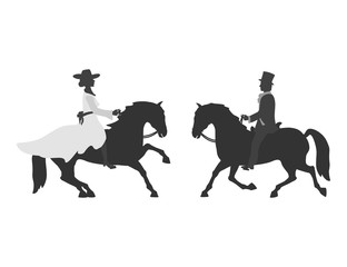 
the lady on horseback and a gentleman on horseback coming towards each other