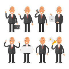 Old businessman in different poses