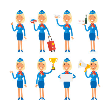 Stewardess in different poses