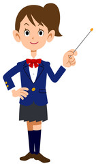 指し棒をもつ女子学生
