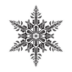 Hand-drawn realistic silhouette snowflake. Black on white background. Easy editable