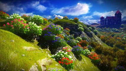 Beautiful landscape with flowers