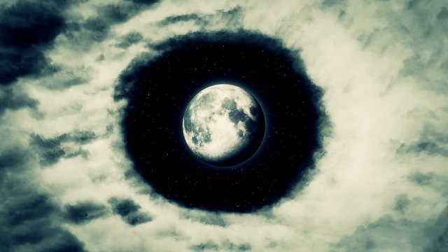 Moon Black Sky Epic Tunnel of Clouds Stars Footage