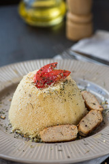 homemade vegetarian couscous made with bell pepper, tomato
