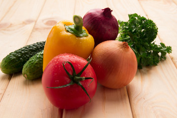 cucumbers, onions, tomatoes, green for salad