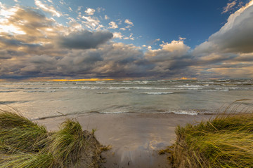 Fototapeta na wymiar Storm Clouds Over a Lake Huron Beach - Ontario, Canada