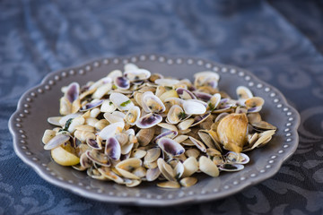 Stir fried clams with roasted paste,garlic, lemon, cilantro