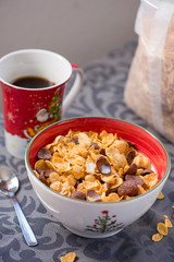 breakfast golden and chocolate cornflakes cereal bowl