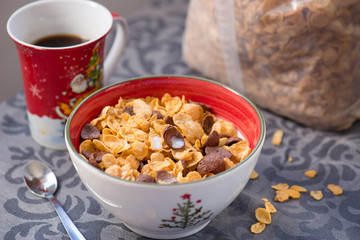breakfast golden and chocolate cornflakes cereal bowl