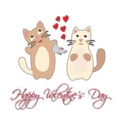 Cat present mouse. Happy Valentine's Day. Vector.