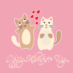 Happy Valentine's Day with hearts and cats. Vector.