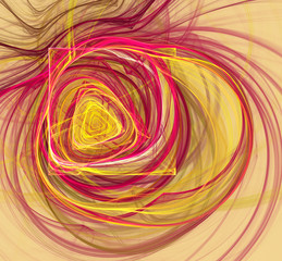 Abstract fractal design. Red and yellow triangle on yellow.