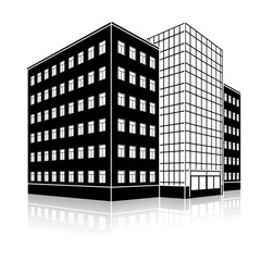 silhouette office building with an entrance and reflection