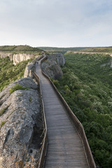 the bridge of the fortress of Ovech. Bulgaria. Man is walking on