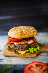Hamburger, homemade hamburger with fresh vegetables