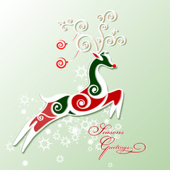 Rein deer stylized for Season greetings card. Vector.
