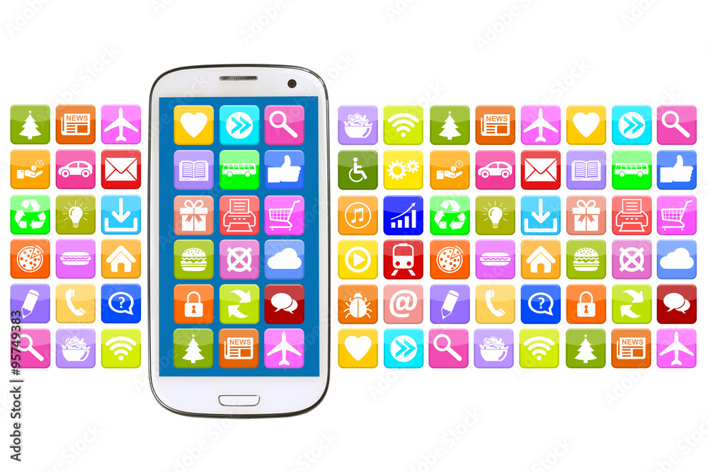 Wall mural smartphone oder handy mit application apps app für internet