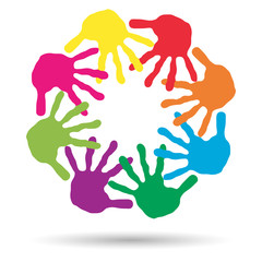 Conceptual children painted hand print isolated