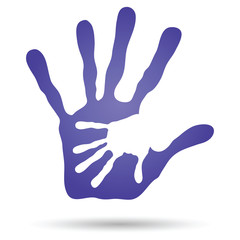 Conceptual mother and child hand print isolated