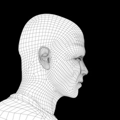 Conceptual 3D wireframe human male or man face or head