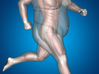 Human man fat and slim concept on blue