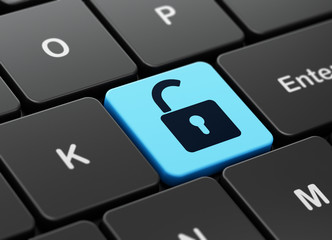 Data concept: Opened Padlock on computer keyboard background