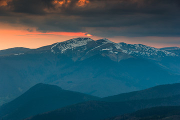 Colorful twilight in the autumn mountains.