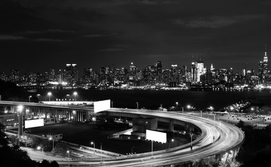 vibrant night time nyc cityscape,advert space