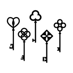 Obraz premium Set of antique keys. Vector illustration.