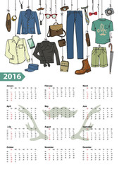 Calendar 2016 year.Male fashion set.Colored