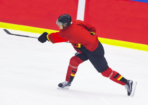 Ice Hockey - Player makes a slap shot