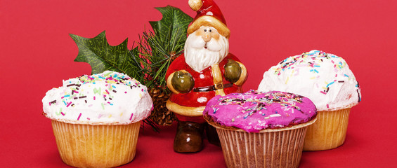 Christmas composition with Santa Claus and cupcakes letterbox