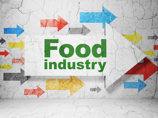Manufacuring concept: arrow with Food Industry on grunge wall background