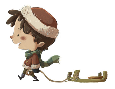 ni&ntilde;o con trineo en la nieve