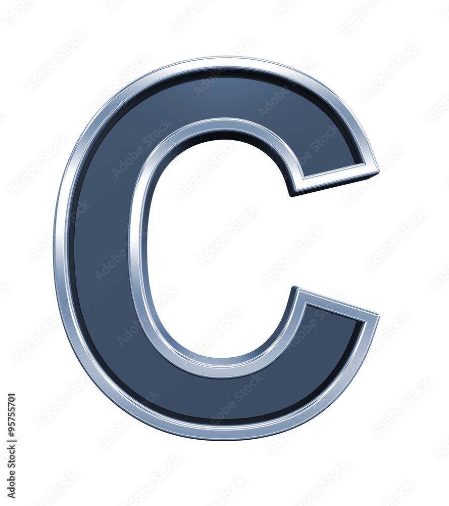 Fototapete one letter from grey glass with chrome frame alphabet set, isolated on white. computer generated 3d 