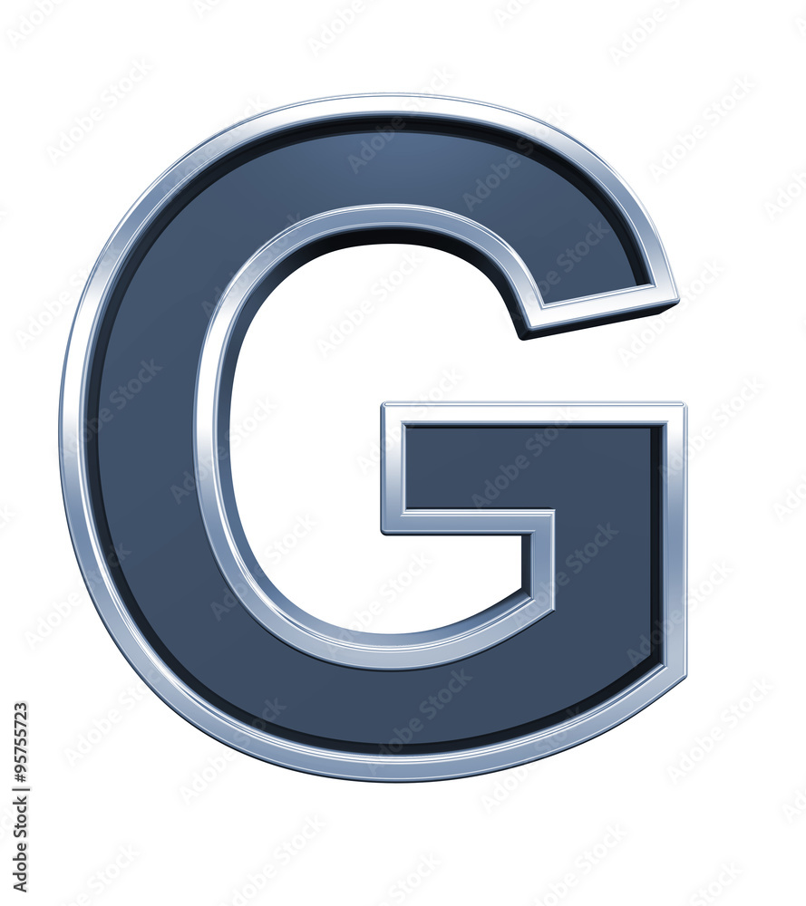 Fototapete one letter from grey glass with chrome frame alphabet set, isolated on white. computer generated 3d 