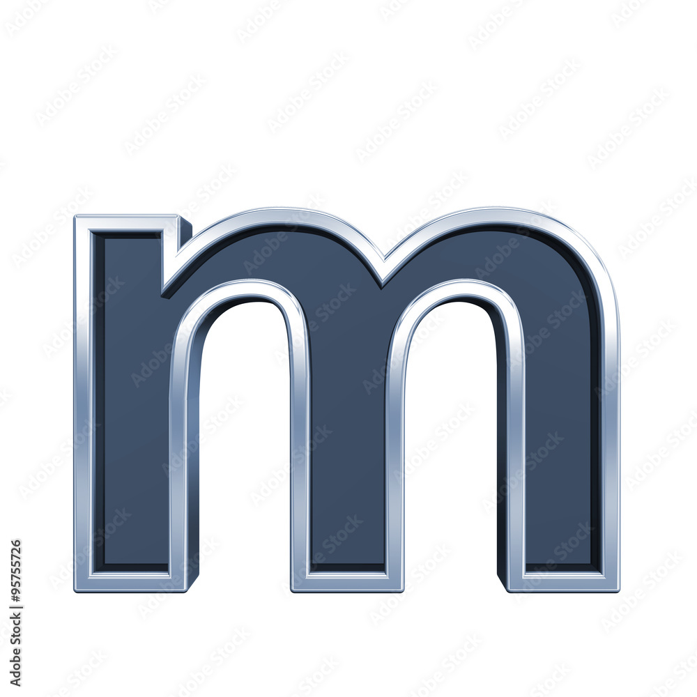 Fototapete One lower case letter from grey glass with chrome frame alphabet set, isolated on white. Computer generated 3D photo rendering.