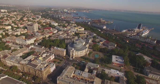 Amazing Opera House - true pearl of European architecture. Odessa, Ukraine. Aerial view.  