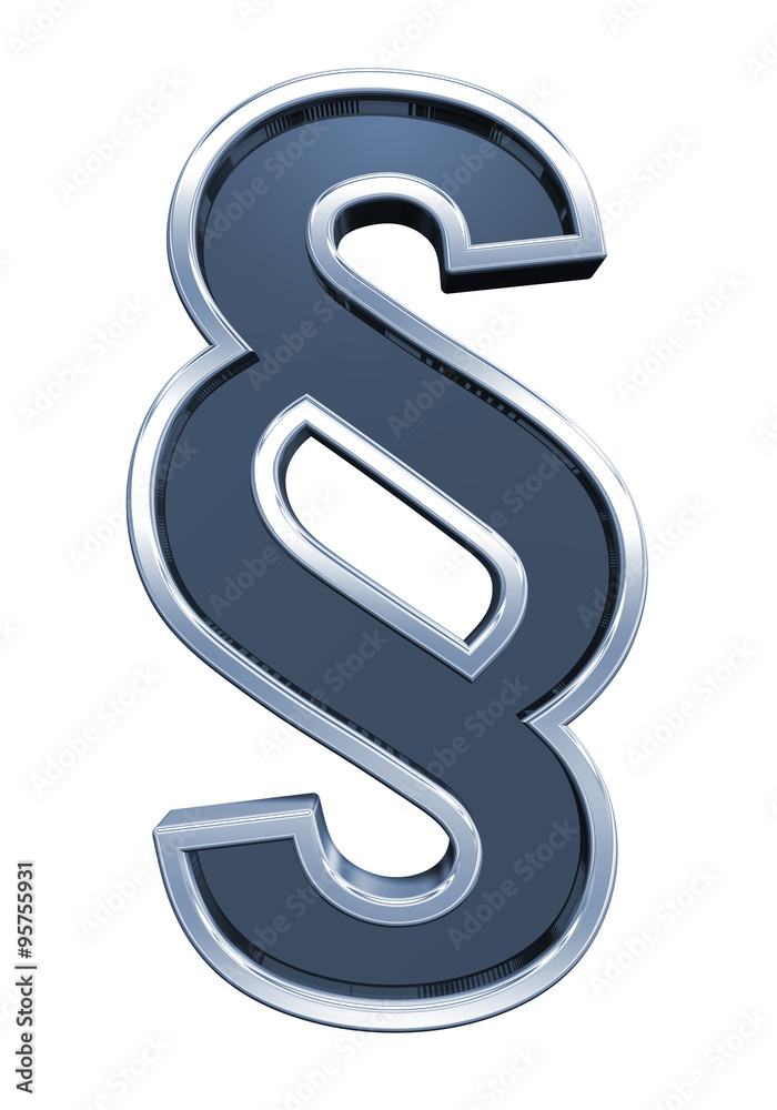 Fototapete Paragraph sign from grey glass with chrome frame alphabet set, isolated on white. Computer generated 3D photo rendering.