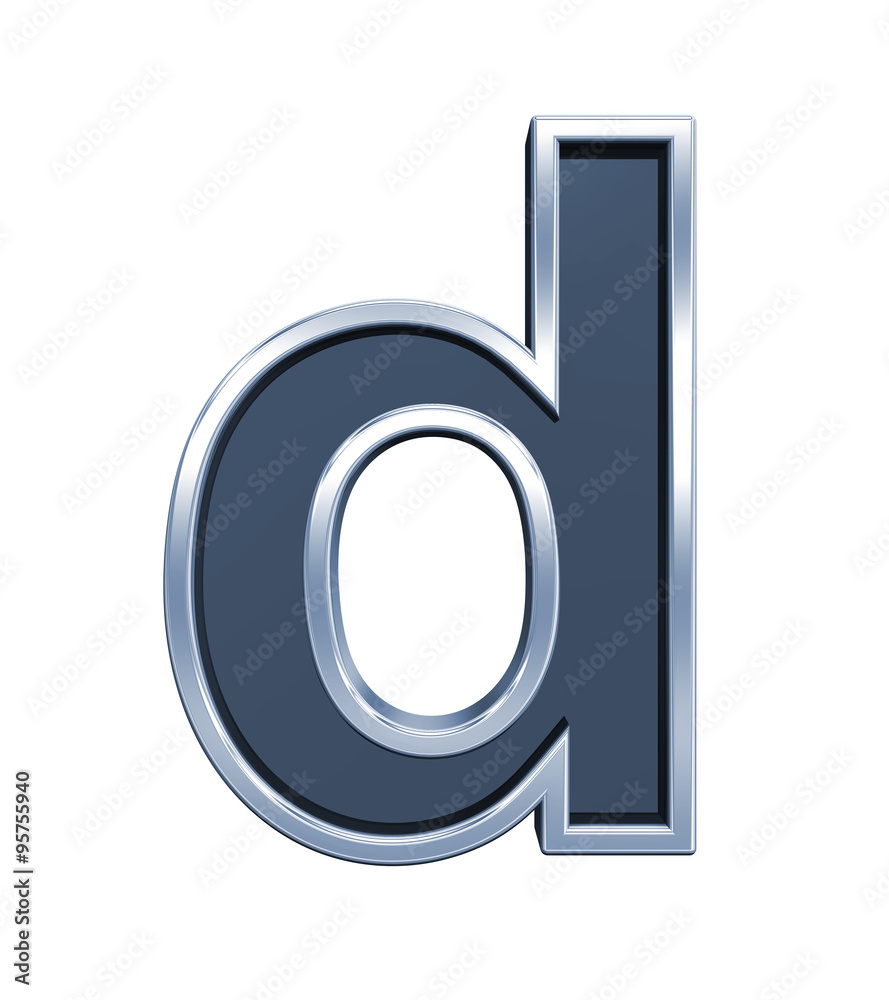Fototapete one lower case letter from grey glass with chrome frame alphabet set, isolated on white. computer ge