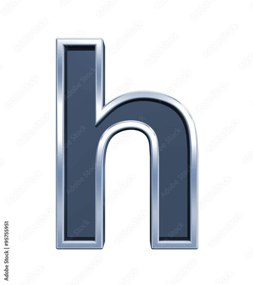 Fototapete one lower case letter from grey glass with chrome frame alphabet set, isolated on white. computer ge