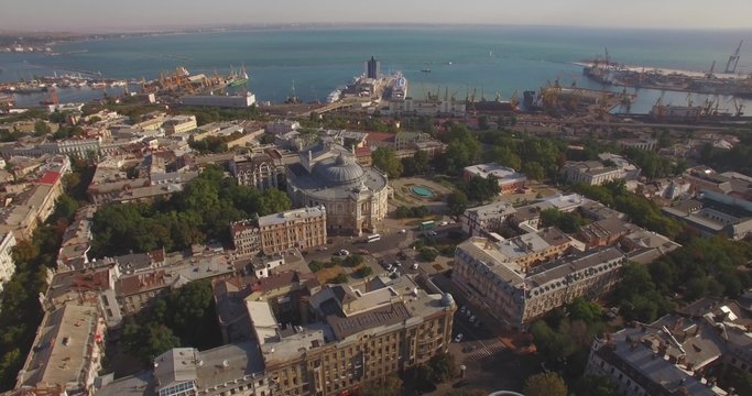 Amazing Opera House - true pearl of European architecture. Odessa, Ukraine. Aerial view. 