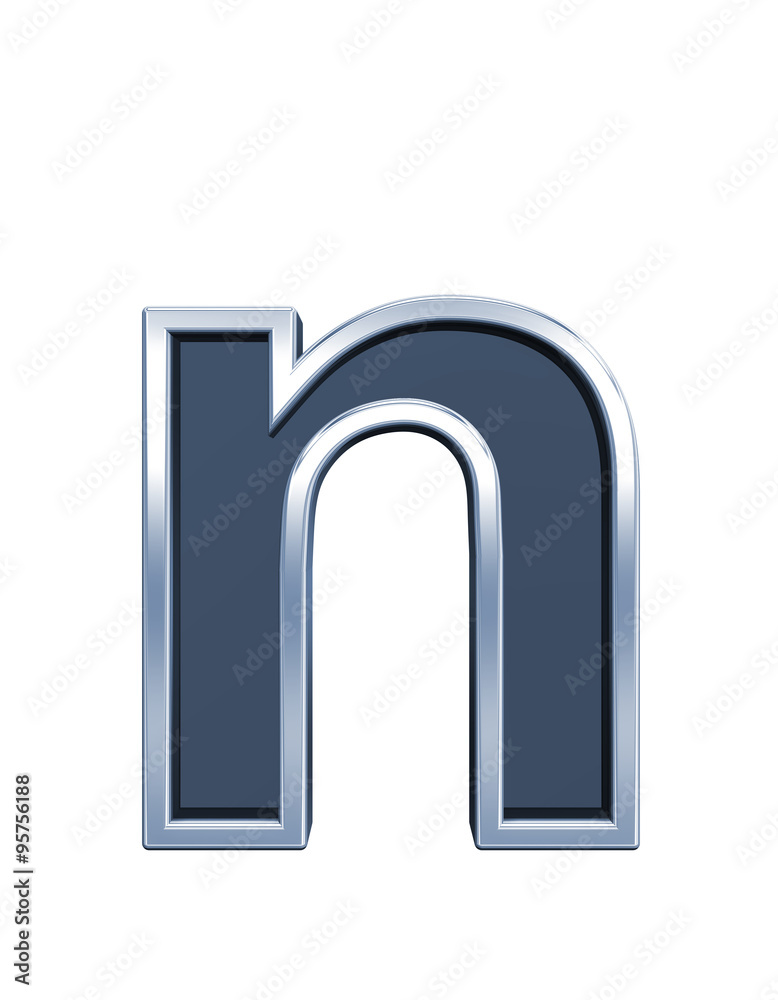 Fototapete one lower case letter from grey glass with chrome frame alphabet set, isolated on white. computer ge