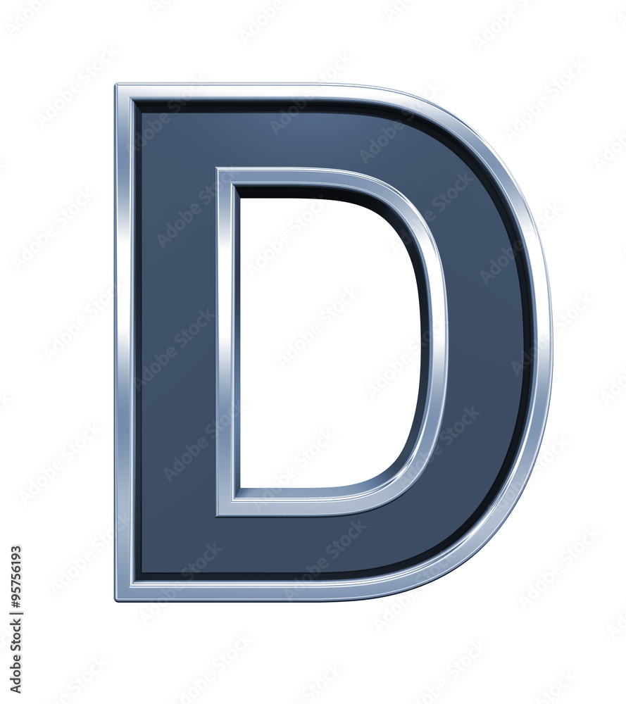 Fototapete One letter from grey glass with chrome frame alphabet set, isolated on white. Computer generated 3D photo rendering.