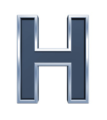 One letter from grey glass with chrome frame alphabet set, isolated on white. Computer generated 3D photo rendering.