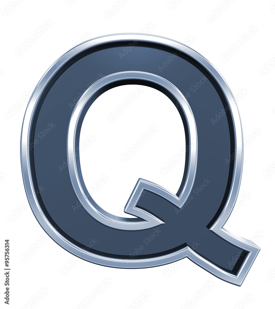 Fototapete one letter from grey glass with chrome frame alphabet set, isolated on white. computer generated 3d 