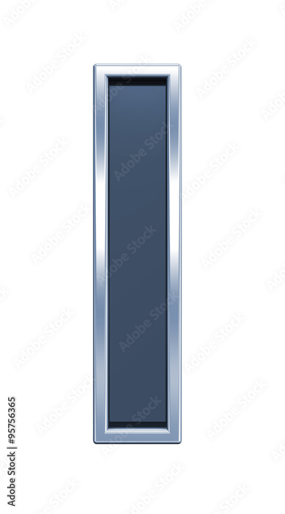 Fototapete one letter from grey glass with chrome frame alphabet set, isolated on white. computer generated 3d 