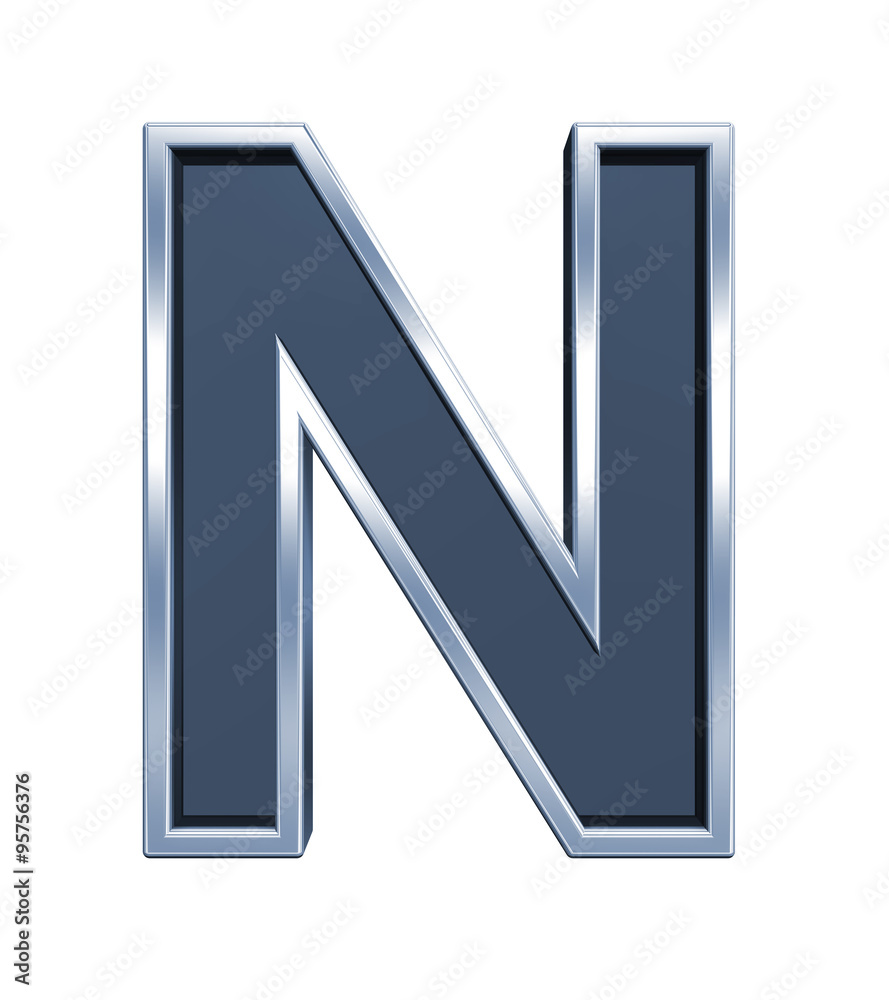 Fototapete one letter from grey glass with chrome frame alphabet set, isolated on white. computer generated 3d 